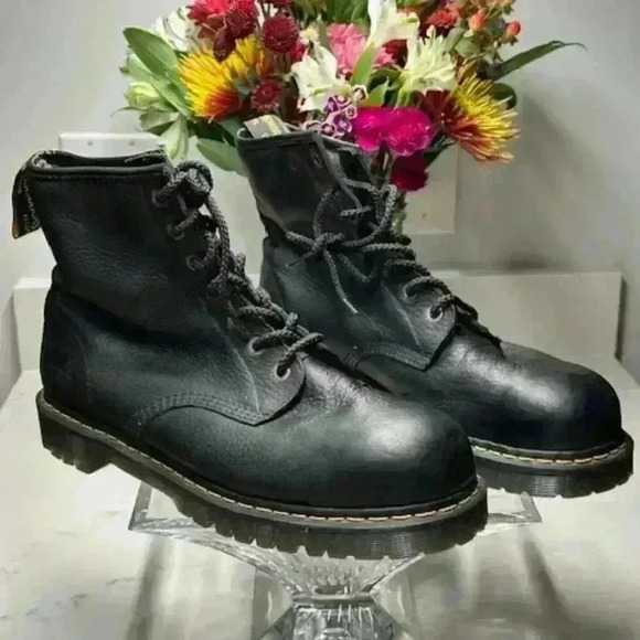 Men's Dr. Marten's Industrial Black Leather Steel Toe Work Boots Size 14 - Picture 2 of 9